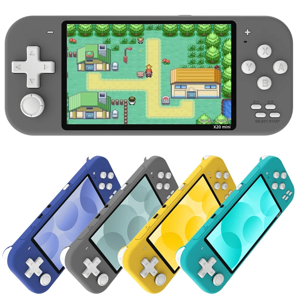 X20 mini retro handheld for kids in four colors with a 4.3-inch screen
