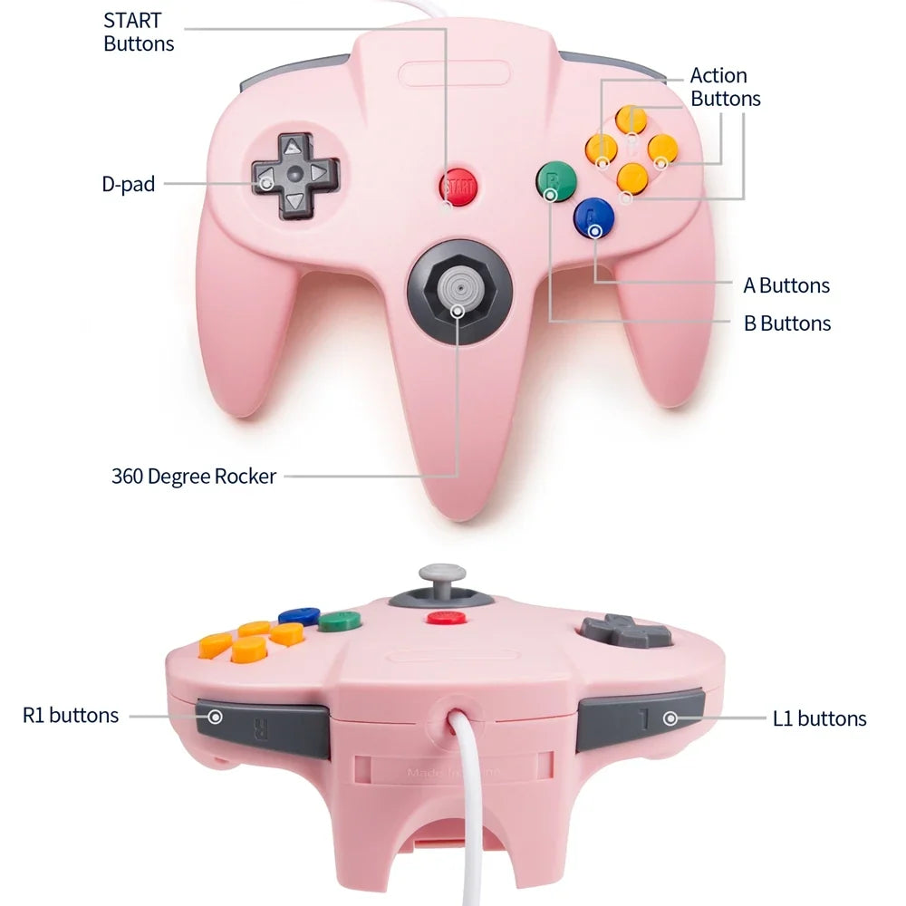 Wired Controller for N64 Console, Retro Gamepad Replacement