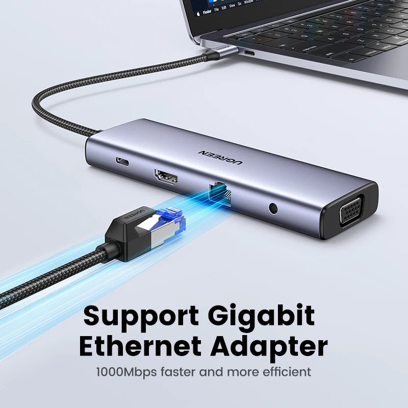 UGREEN USB HUB Type-C to 4K HDMI VGA RJ45 PD100W 3.5mm SD&TF USB3.0 Splitter for MacBook Laptop Steam Deck USB-C Docking Station