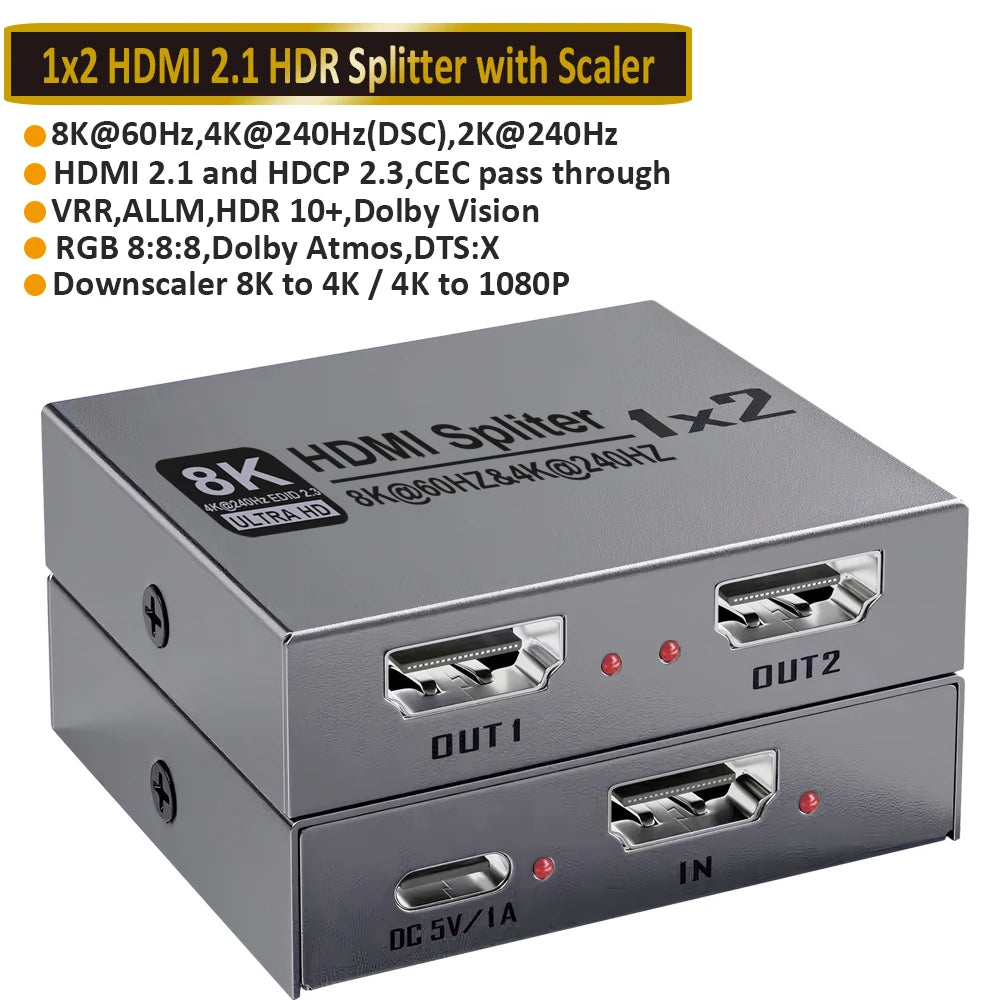 ZY-8KA 8K 60Hz HDMI 2.1 Splitter for PS5 and Projector