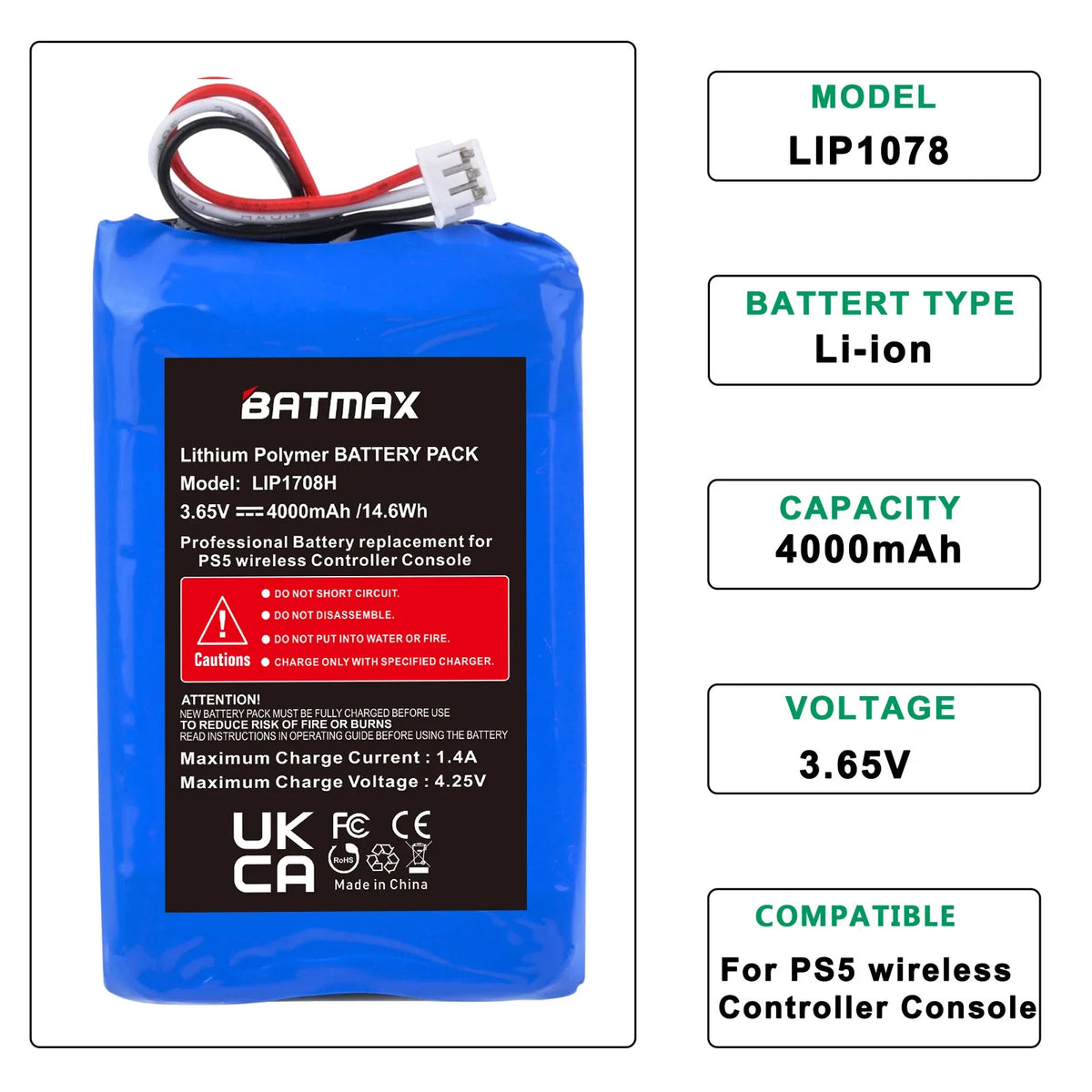 Batmax 4000mAh LIP1078 Battery for PS5 DualSense, with Tools