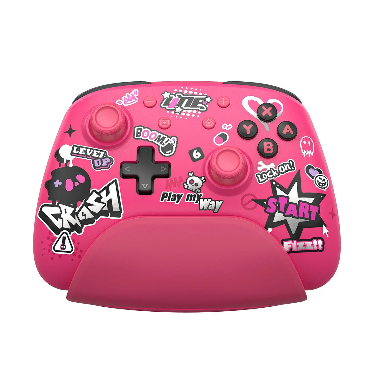 IINE Pink Wireless Controller with Charging Dock, NFC Amiibo