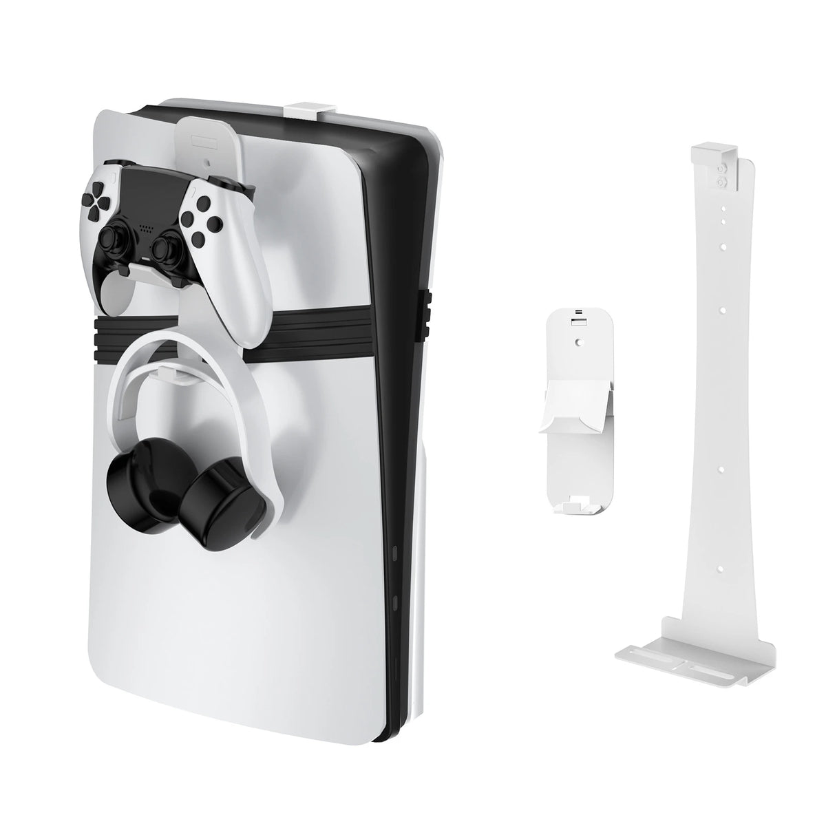For PS5Pro/Slim Console Wall Mount Hook Set, Metal Wall Hanging Stand P5 with Controller&Headphone