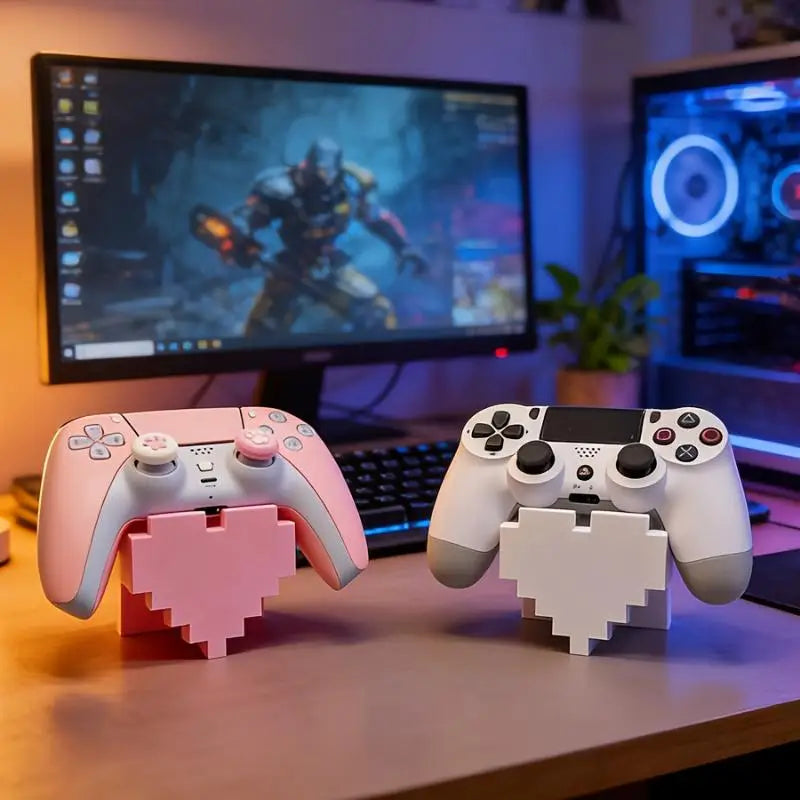 3D-Printed Pixel Heart Controller Stand for Desktop