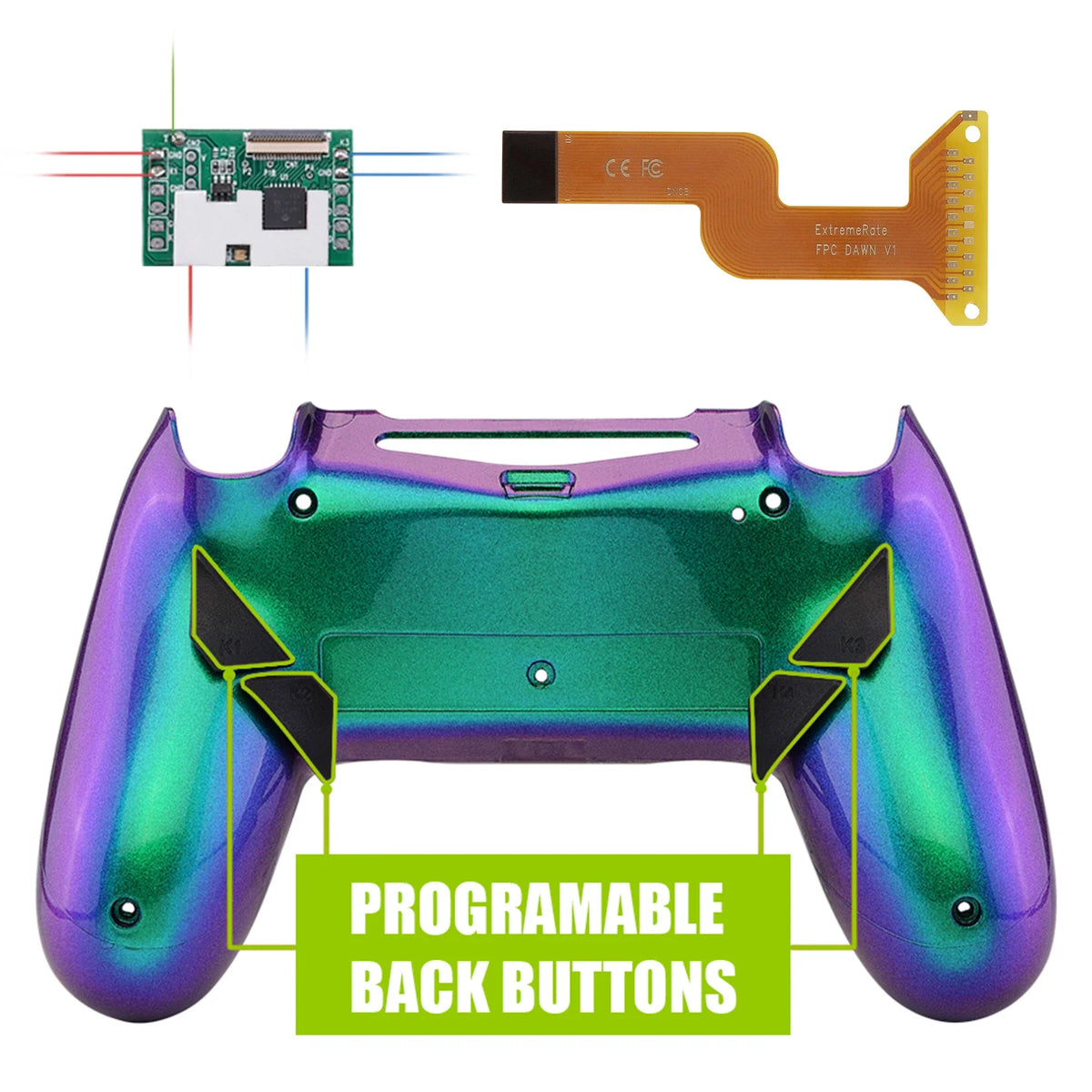 eXtremeRate Dawn Remappable Remap Kit for ps4 Slim Pro Controller JDM 040/050/055 w/ Back Shell & 4 Back Buttons