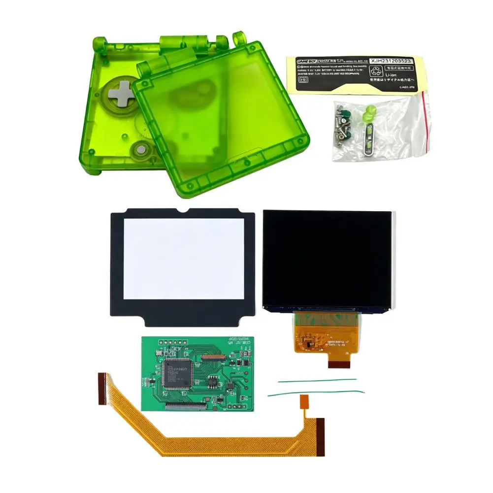 For GBA SP IPS LCD & Clear Housing Shell Kits, High Brightness LCD Screen Glass Lens Replacement Full Housing Shell Screen Set