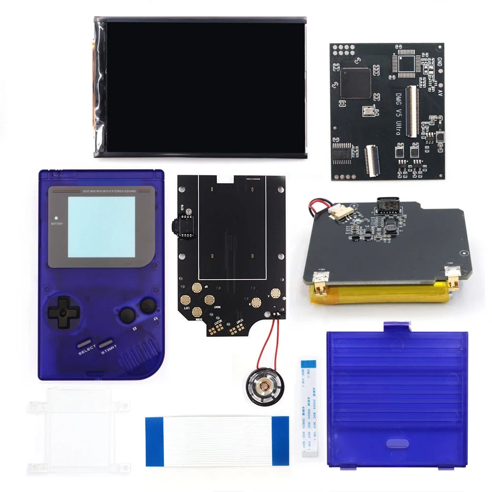 HISPEEDIDO For GameBoy GB DMG IPS V5 LCD Blacklight Screen Kit With TYPE-C USB-C Rechargeable With Housing Shell