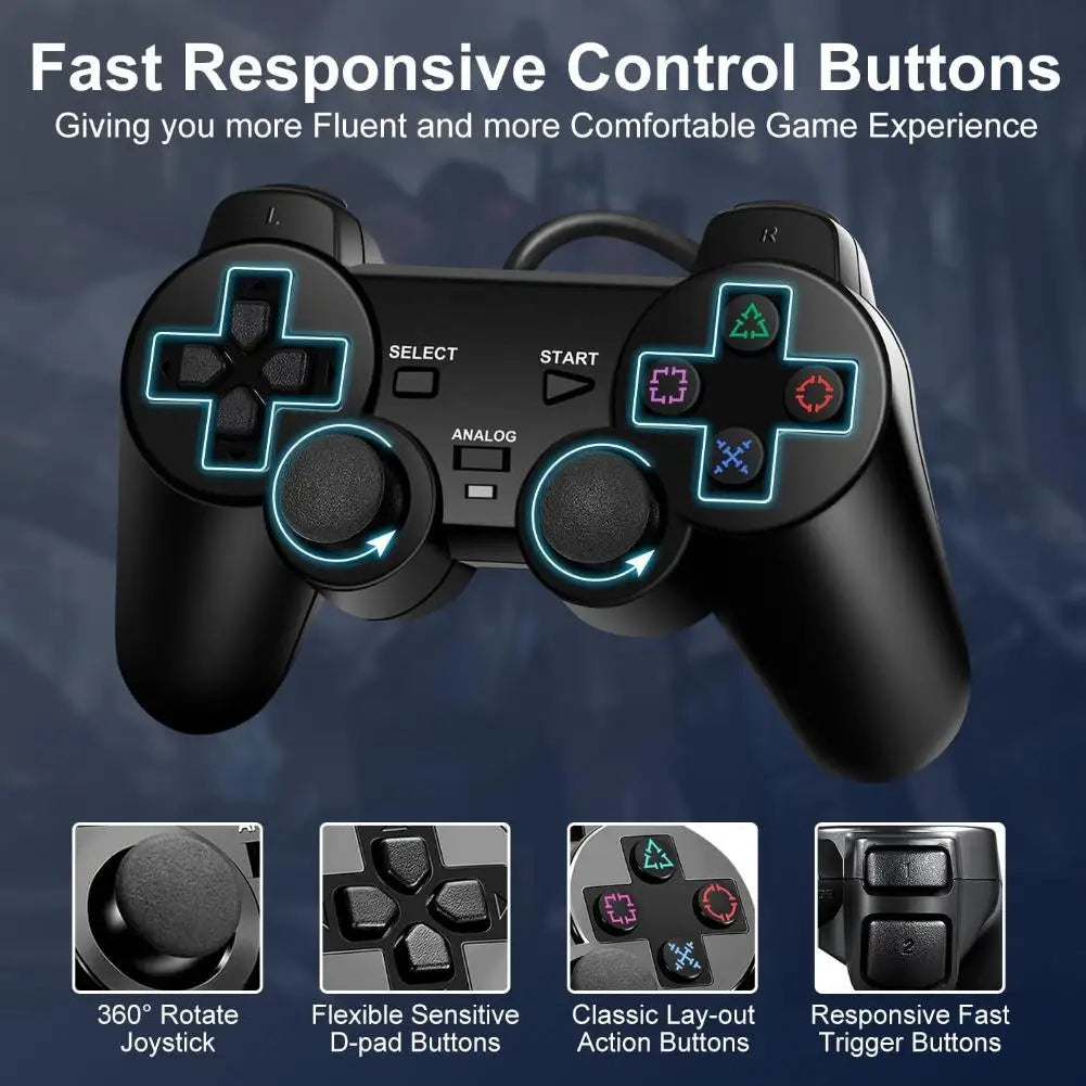 Wired Gamepad Controller for PS1/PS2/PS2 Slim Console Transparent Dual Motor Vibration Joypad Joystick Gaming Accessories