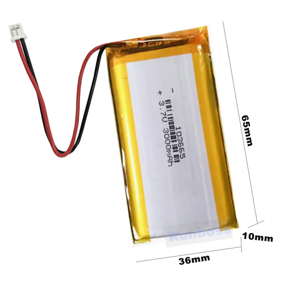 10PCS 103665 With JST 1.25mm Plug Li-Polymer Battery 3.7V 3000mAh For Open Source Console Miyoo Mini Plus Game Machine Battery