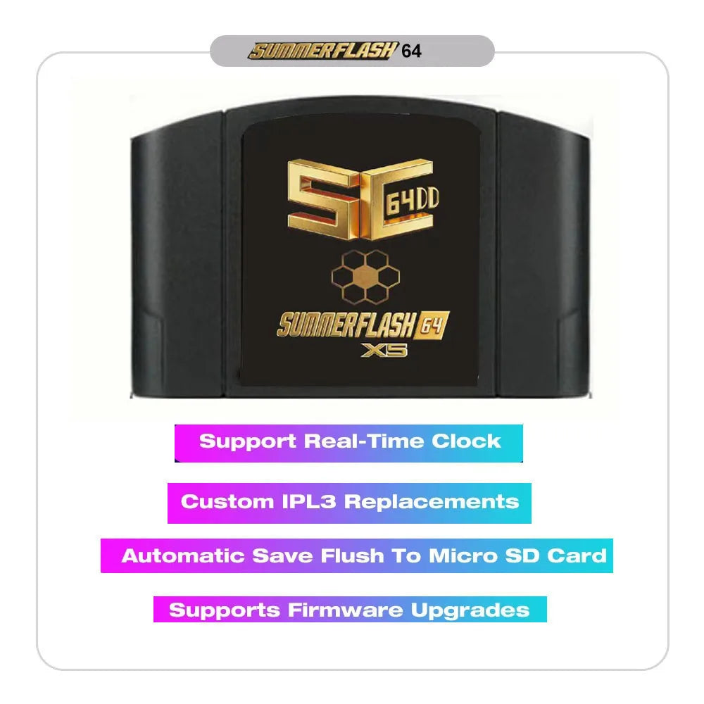 SC64 SummerflashX5 Gold Cart for N64DD, SNES, GBC Games