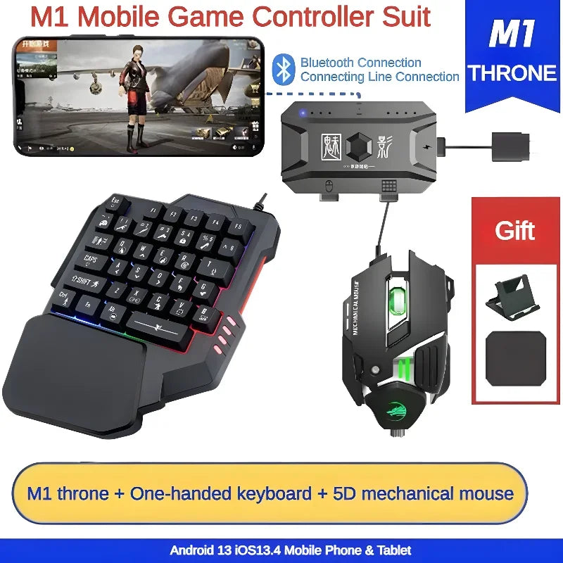 M1 Pro 4-in-1 Mobile Phone Keyboard Mouse Adapter BT V5.0