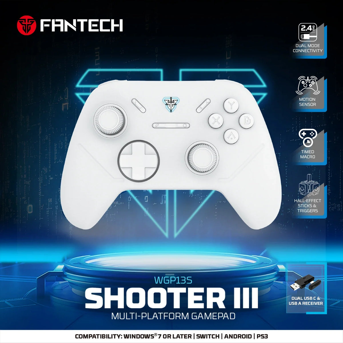 FANTECH Shooter III WGP13S Hall Effect Wireless Gamepad, PC & PS4