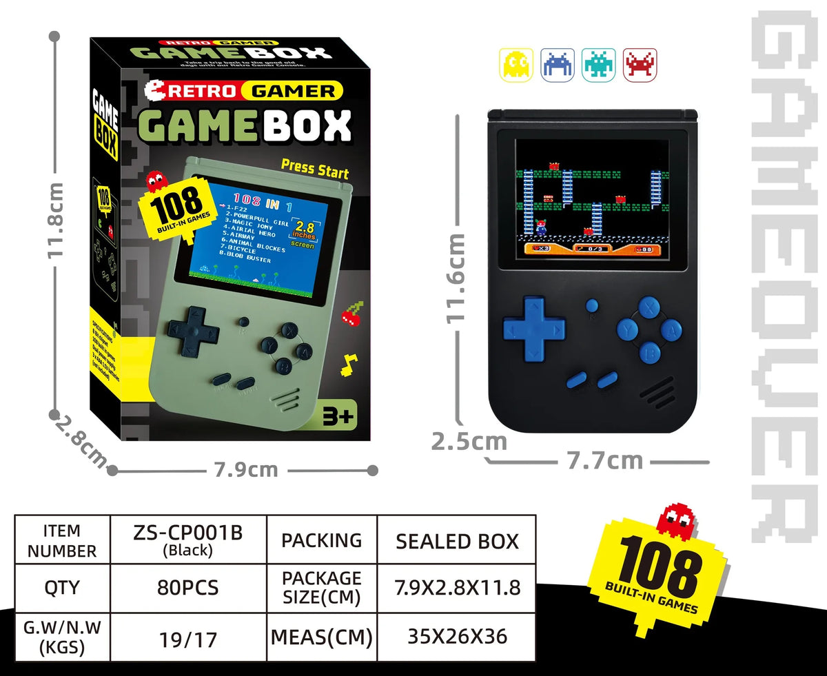 Retroid Style Gamer Mini Pocket Gaming Device 108 In 1 Built‑In Games Color Screen Portable Retro Video Game Player For Adults