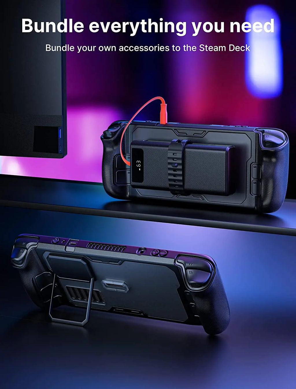 JSAUX PC0104 ModCase for Steam Deck OLED,Protection Case with Front Cover,Back Shell,Metal Bracket and Strap for Steam Deck OLED
