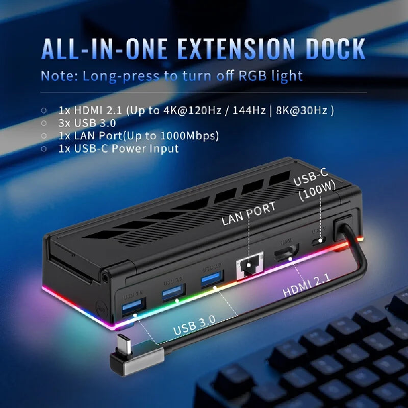 Controller Stand Extension Dock 4k 120hz Video Out 2 1 1000mbps Lan Port 100w Usb C Pd Rgb Dock Station For Rog Ally Steam Deck