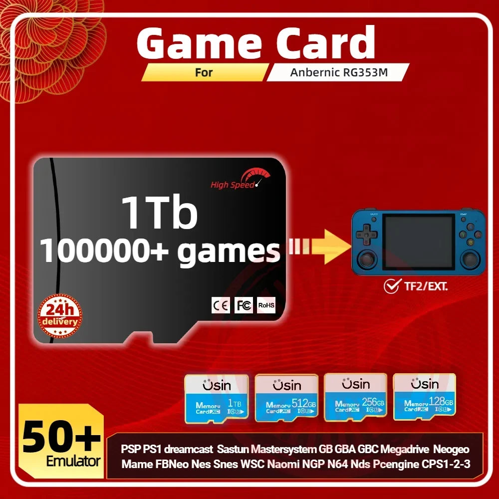 Game Card For Anbernic RG353M Memory TF Plug&Play Pre-install Retro Games PSP PS1 Arcade SD portable High Speed Card 1Tb 512G
