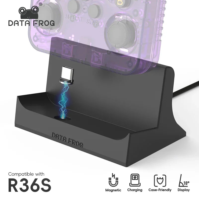 DATA FROG Magnetic USB C Charging Dock Stand Stable Desktop Base For R36S Portable Handheld Game Console Accessories