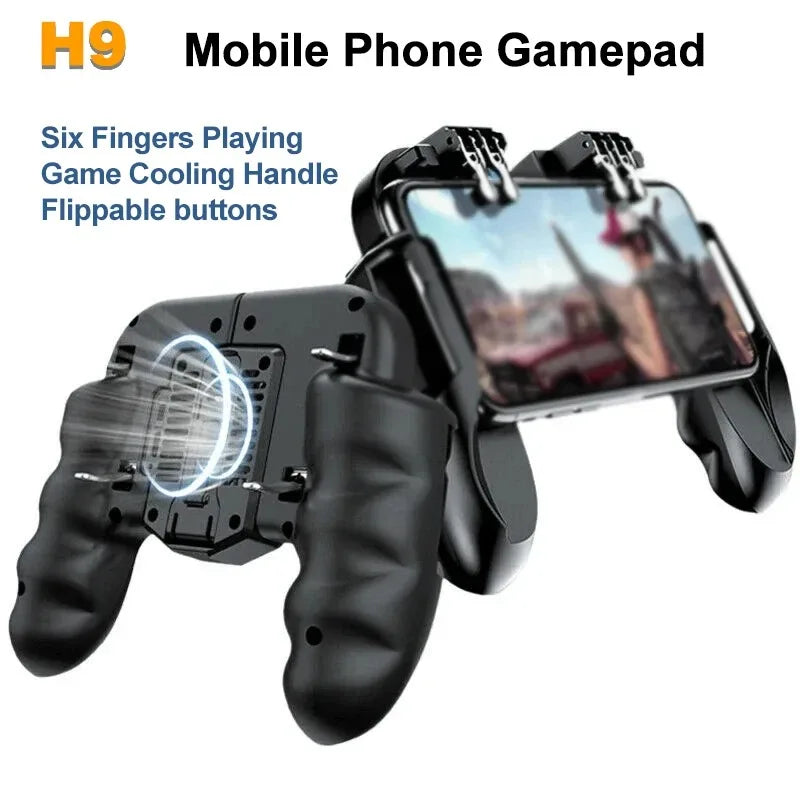 H9 Six Finger Mobile Phone Trigger Gamepad for PUBG, iOS Android