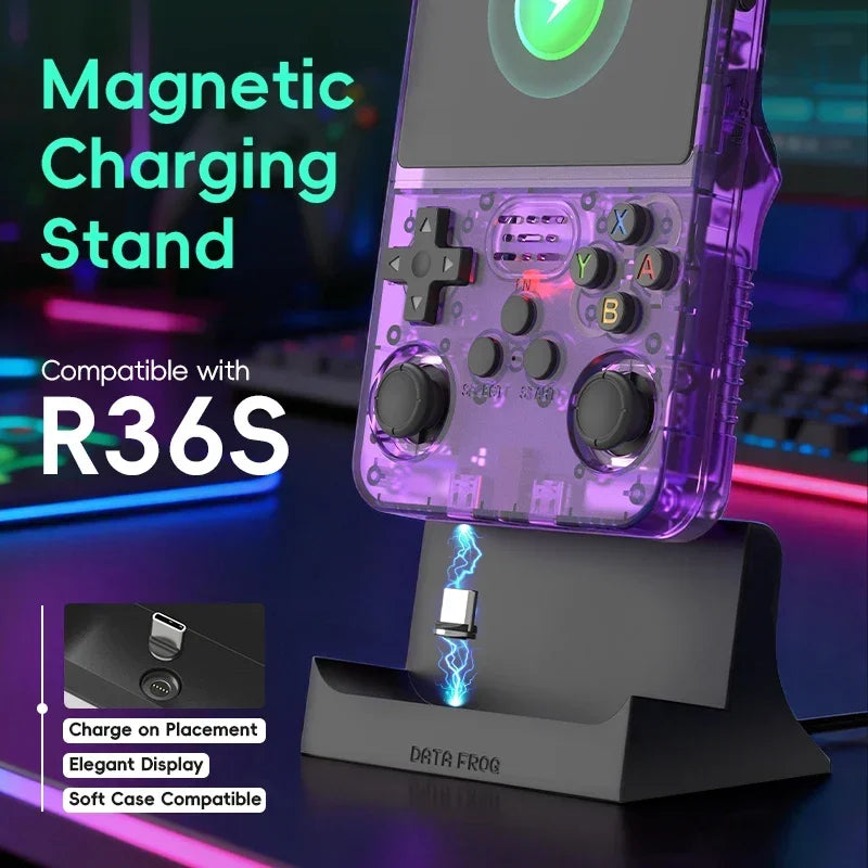 DATA FROG Magnetic USB C Charging Dock Stand Stable Desktop Base For R36S Portable Handheld Game Console Accessories