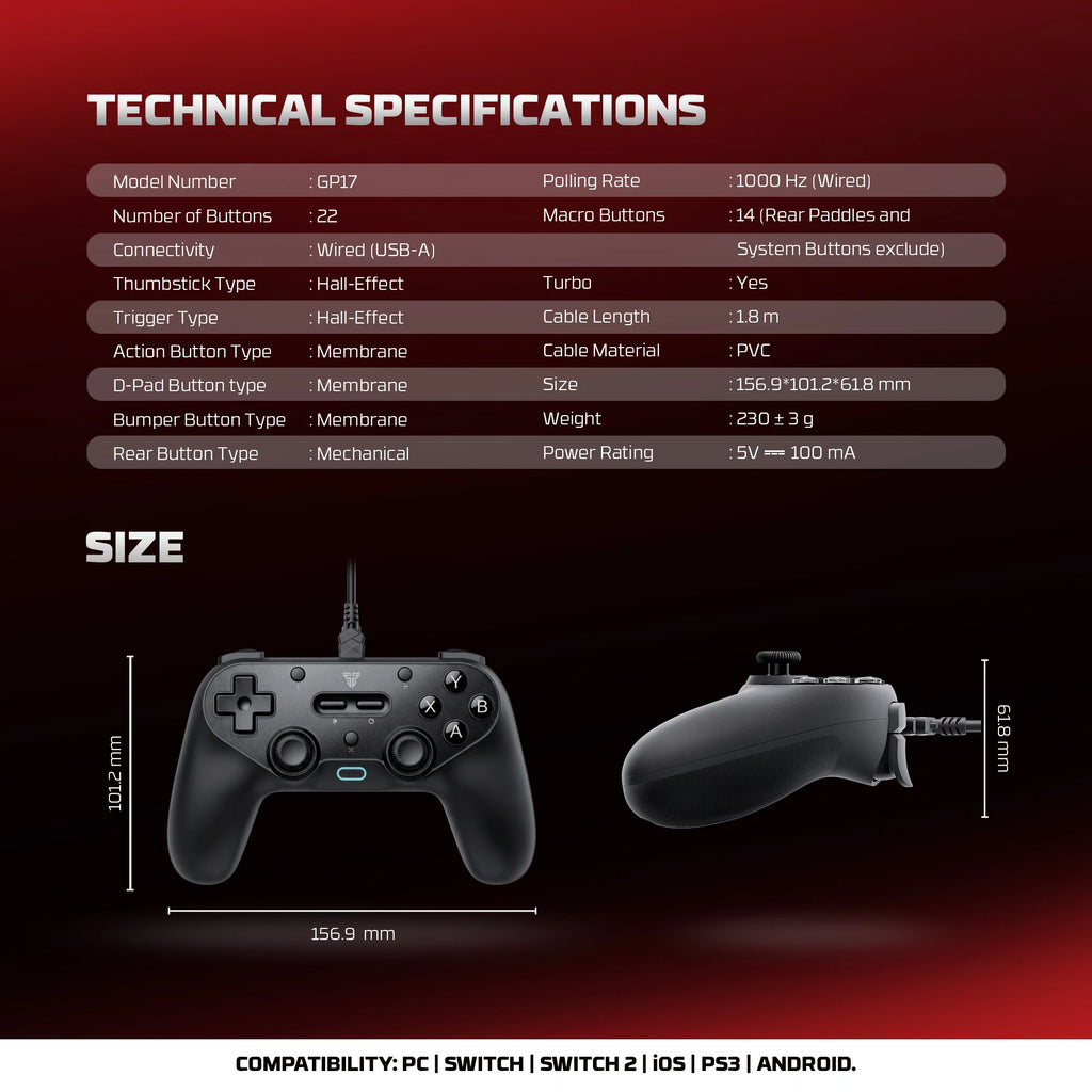 FANTECH EVO GP17 Gaming Multi - Platform Gamepad C Button for Switch2 Hall - Effect Sticks and Triggers Wired Gaming Gamepad