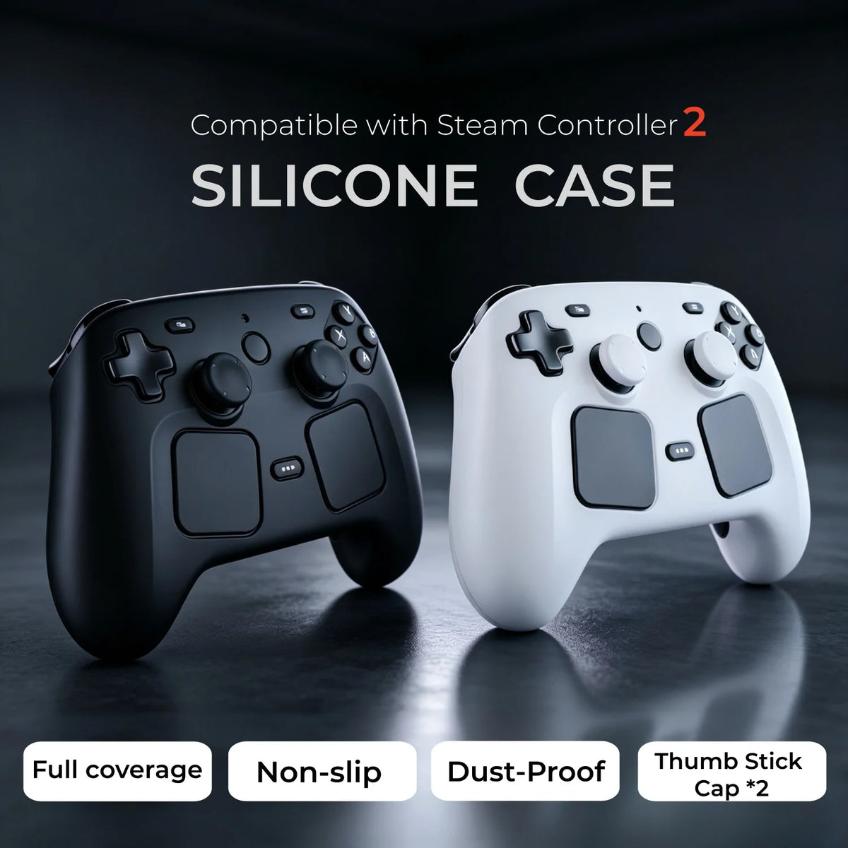 Silicone Case for Steam Controller 2 – Full Coverage Skin with 2 Thumb Caps, Anti-Slip, Dust-Proof, Precision Cutouts