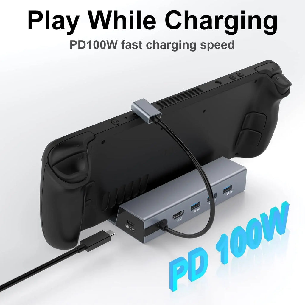 Docking Station HUB for Steam Deck, 4K 60Hz HDMI 2.0 Dock with Gigabit Ethernet,3 USB-A 3.0,100W Full Speed Charging USB type-C