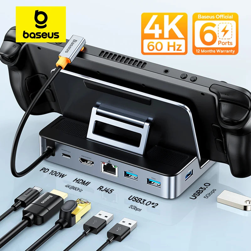 Baseus 6-in-1 Dock for Steam Deck, Switch & ROG Ally, 4K 60Hz