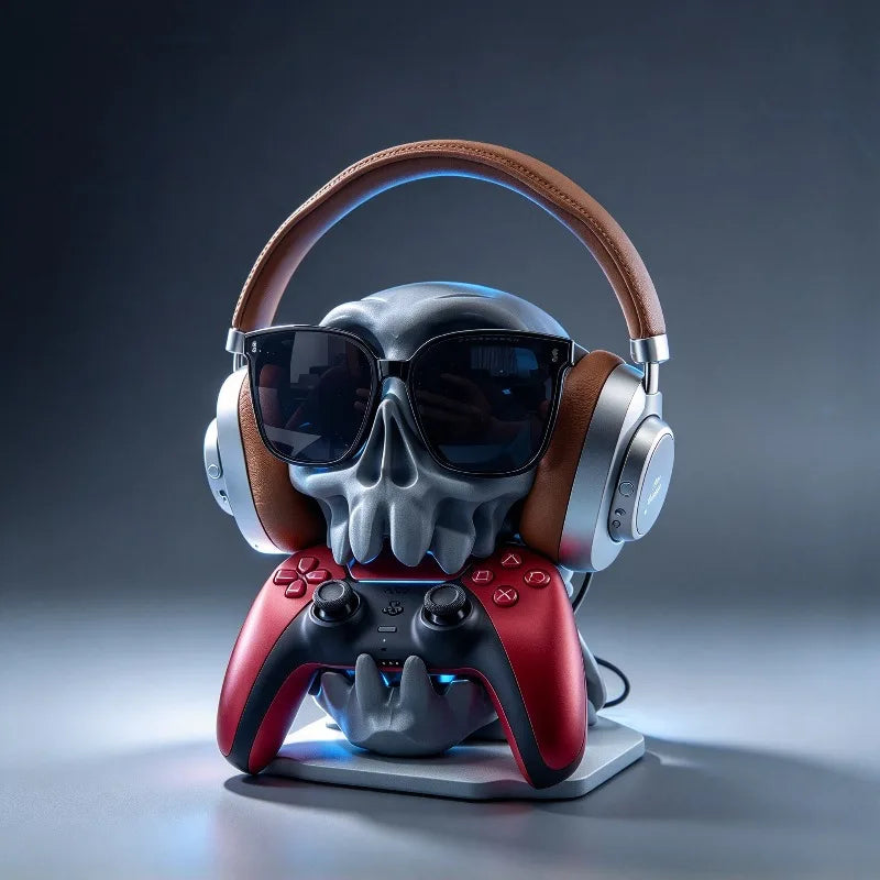 Skull Headphone Stand 2 in 1 Game Controller Holder 3D Printed Desktop Headset Rack for PS5 PS4 Gamepad Gaming Desk Decor Gift