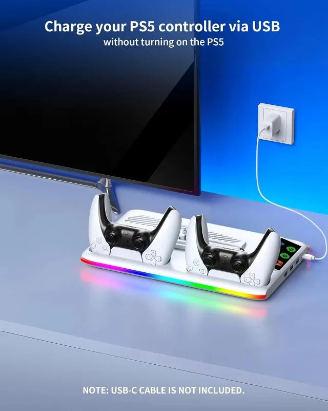 Cooling Stand with LED Controller Charging Station for PS5/Slim/Pro 3-Gear Cooling Fan PlayStation 5 Console Accessories
