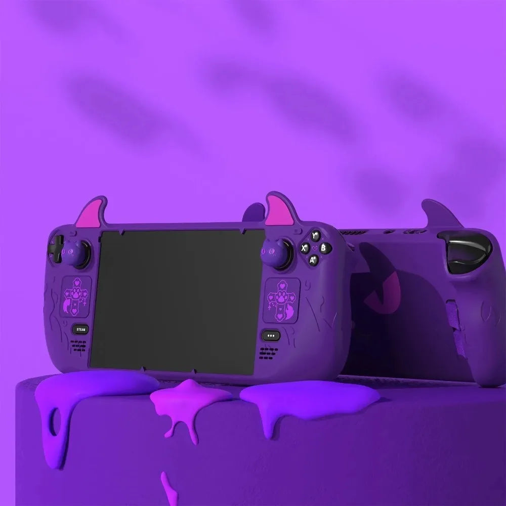 Playvital Protective Case for Steam Deck OLED & LCD Anti-Slip Cute Demon Design Shockproof Cover Sweatproof Gaming Accessories