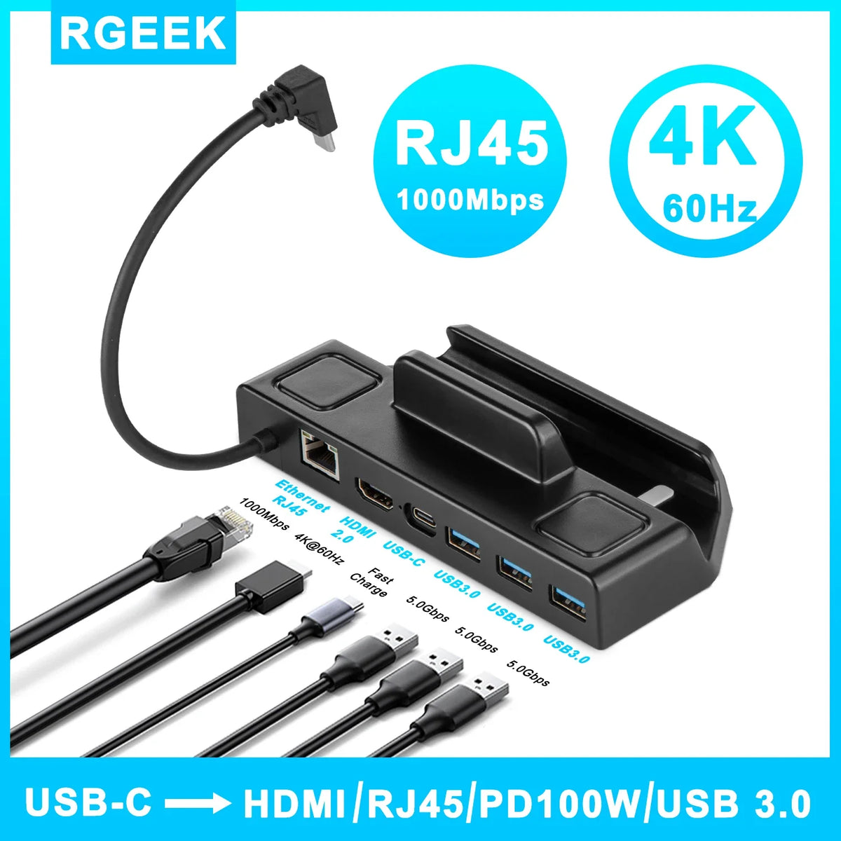 RGeek Steam Deck Dock with 4K HDMI, RJ45 Ethernet & PD Charging