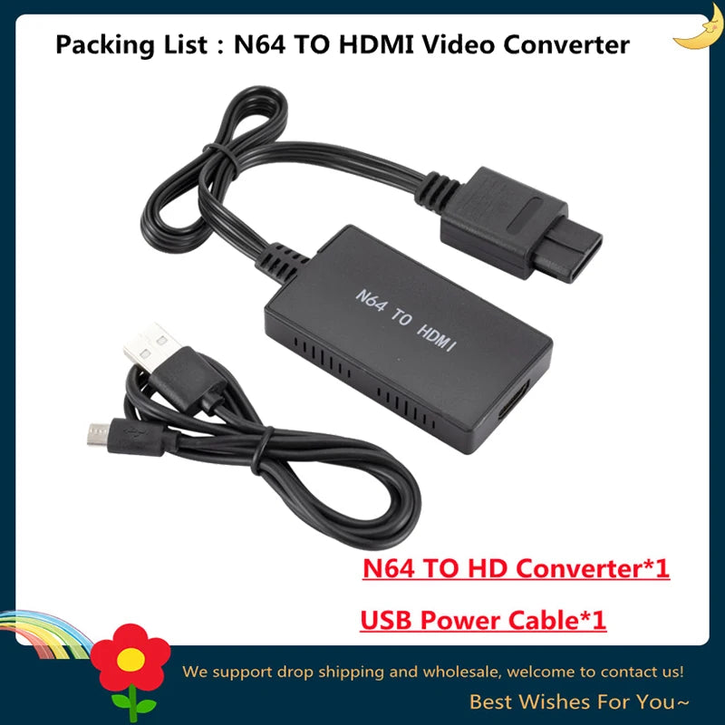 GRWIBEOU HDMI-compatible Adapter Cable N64 to HDMI-compatible Adapter 720P/1080P N64 HD Switch Converter For N64/SNES/GameCube