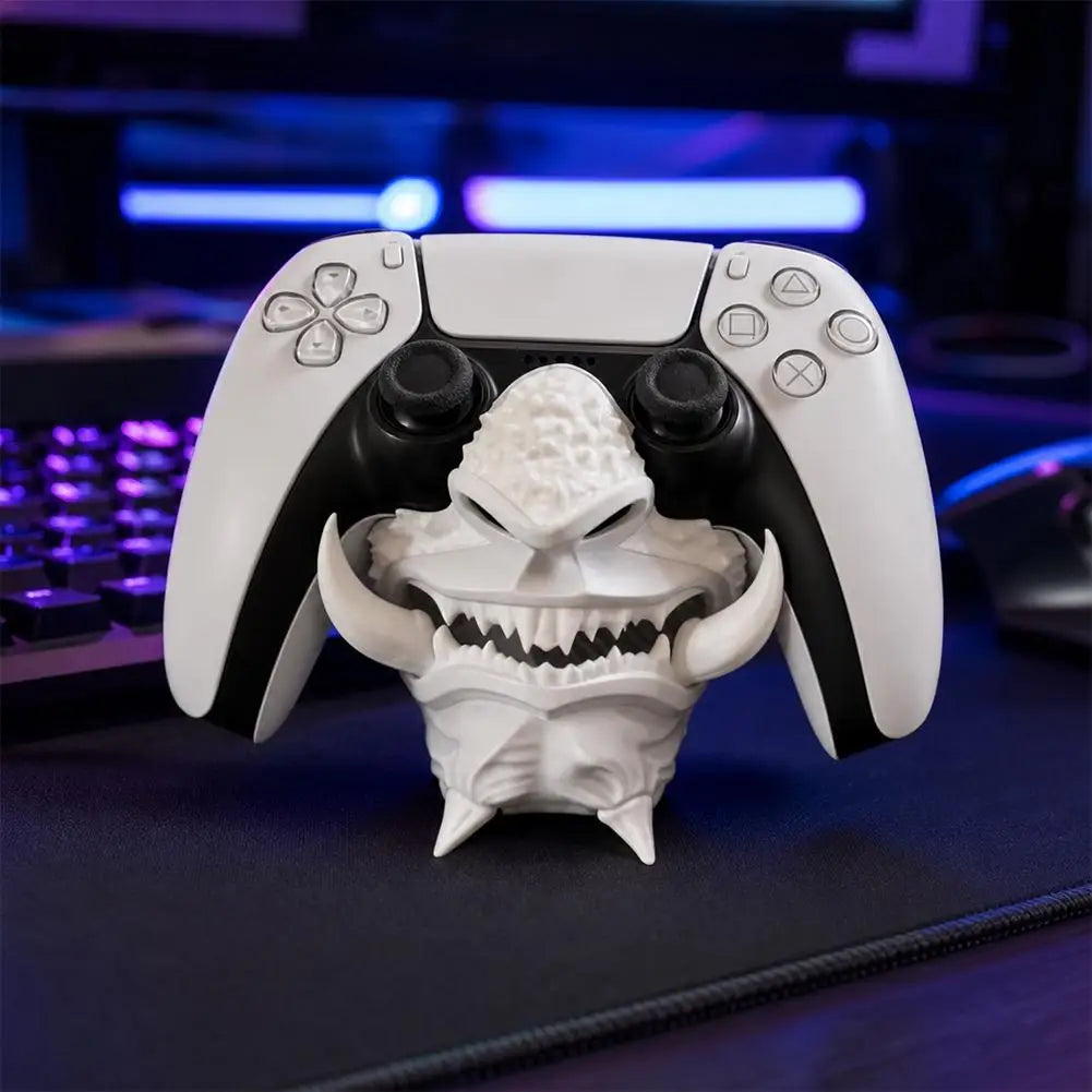3D Printed Samurai Oni Mask Controller Stand for PS5 Gamepad Holder with Fangs Stable Desktop Storage for Gaming Setup