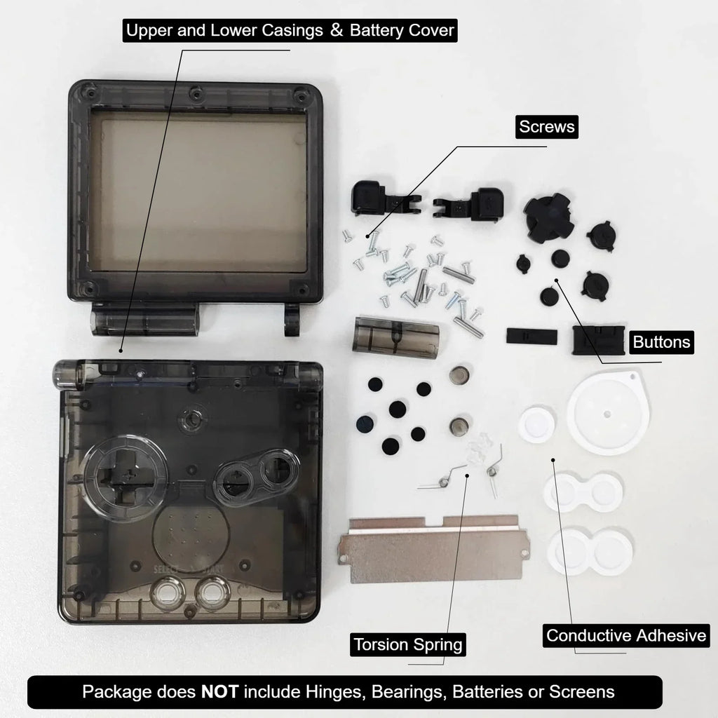 GBA SP Replacement Housing Shell, Solid & Clear Colors, DIY