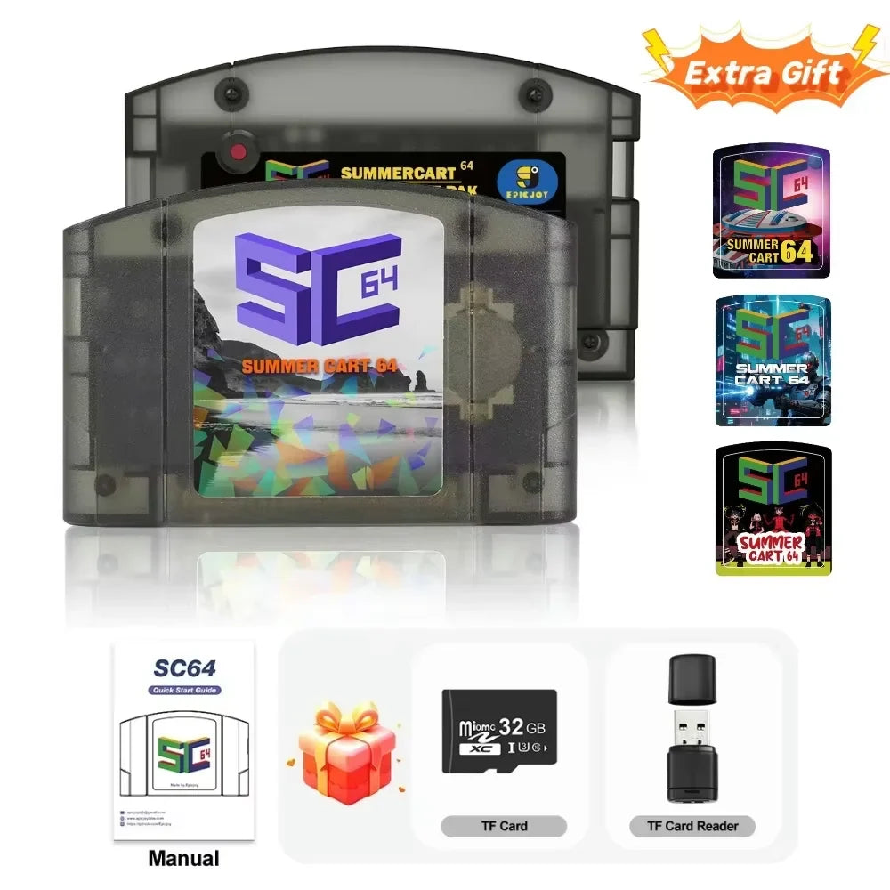 EPICJOY SummerCart 64 SC64 Open Source Game Card N64 with Built-in Emulator For N64 Console Gift 32GB TF Card 5400 Games