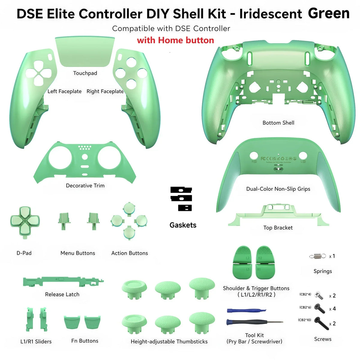 Suitable for PS5 Edge controller full-wrap shell, with buttons, touchpad cover, joystick cap, shoulder buttons, FN button, HOME