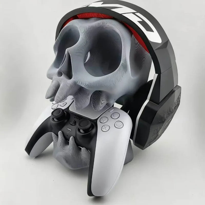 Skull Headphone Stand 2 in 1 Game Controller Holder 3D Printed Desktop Headset Rack for PS5 PS4 Gamepad Gaming Desk Decor Gift