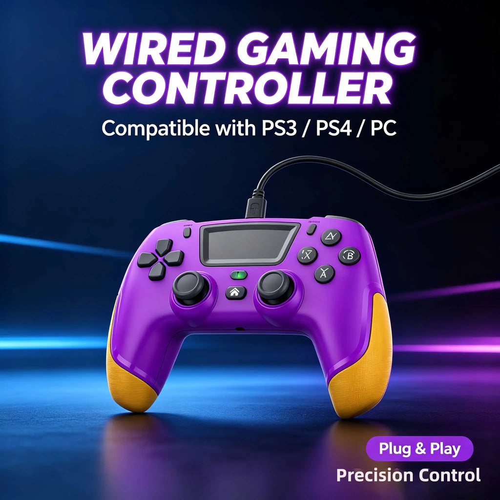 Wired Gaming Controller PS4/PS4 Slim/PS4 Pro PS3 Gamepad, Compatible with DualShock 4 Style Joystick, with Turbo Vibration