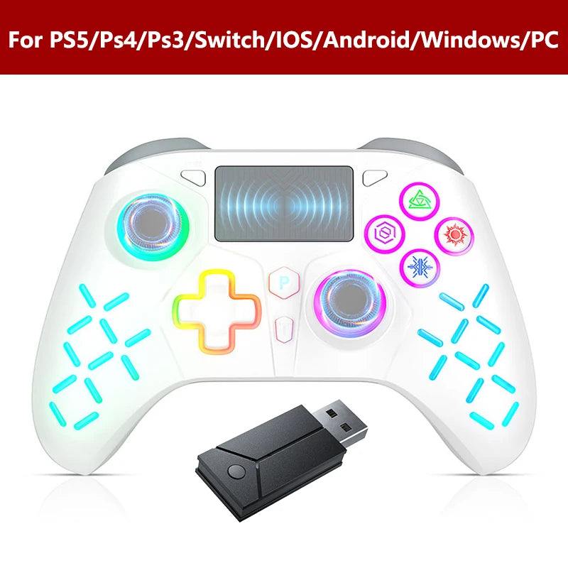 Controller For PS5/PS4/PS3/Steam/PC RGB Wireless Control Joystick Hall Linear Trigger Gamepad Turbo Dual Vibration Game Remote