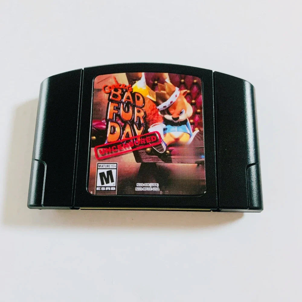 N64 Game Cassette, US Version,Conker's Bad Fur Day(Uncensored)，Slasher Kart64 ，WWF WrestleMania X,  64-bit English Game Cassette