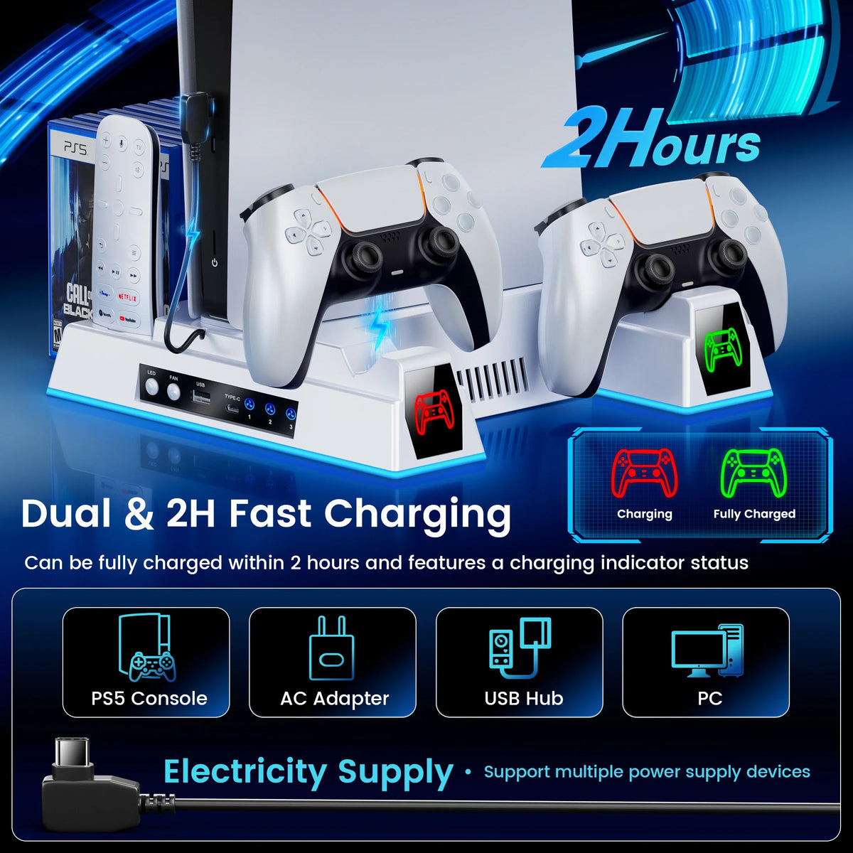BEBONCOOL S8000 Cooling Stand with Charger for PS5, 3-Speed Fan