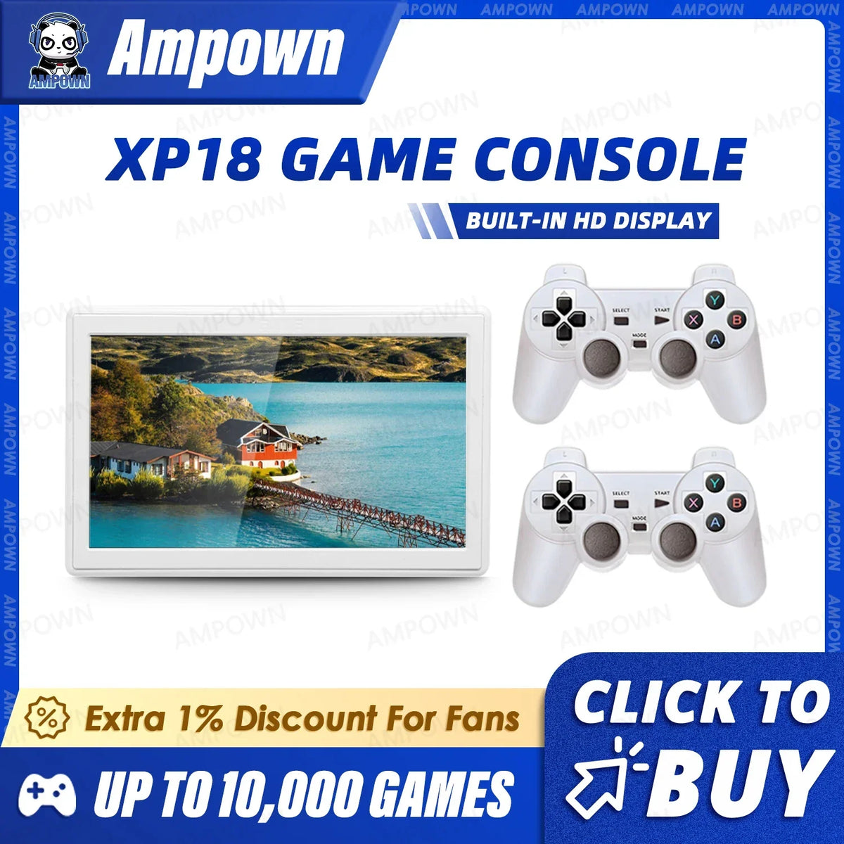 AMPOWN XP18 Game Console 7 Inch Screen HDMI Output, Up to 11000 Games