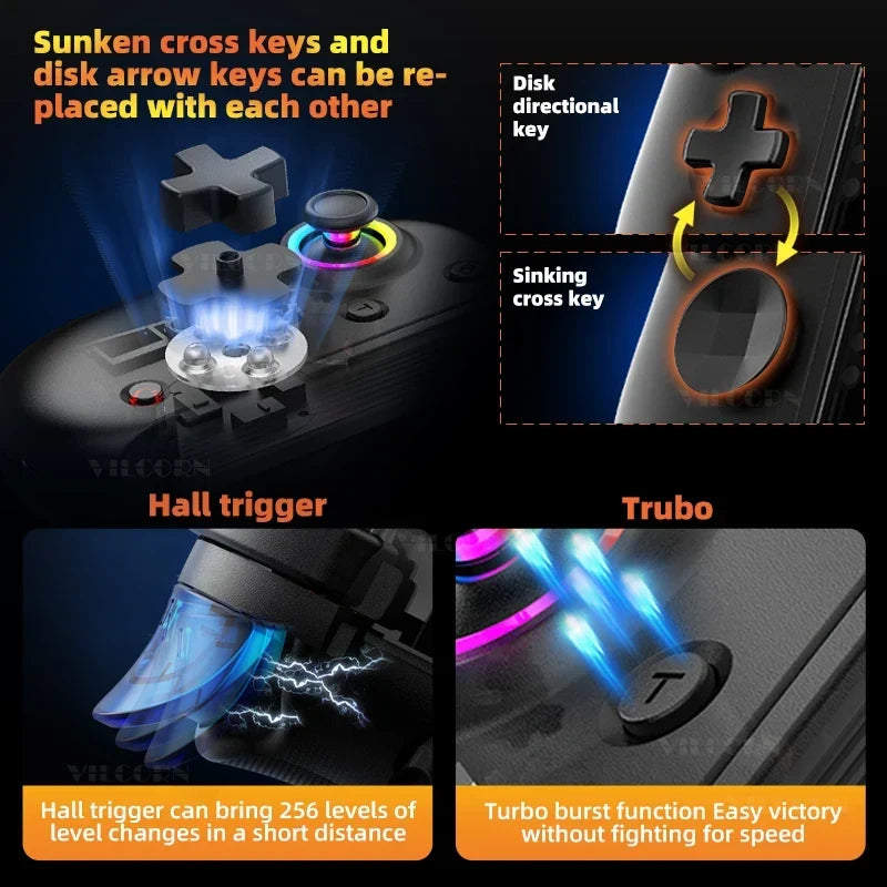 D8Pro RGB Mobile Gamepad, Hall Joystick for Android iOS PS4 PC