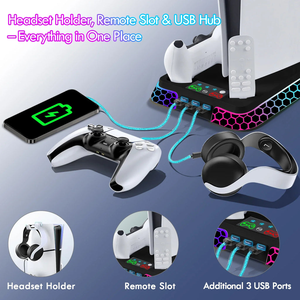 ipega YH66S Cooling Stand for PS5, PS5 Slim & PS5 Pro with RGB