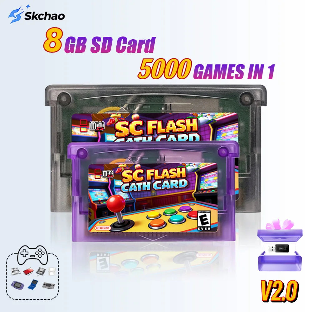 New 5000 in 1 SCFW V2.0 Mini SC Flash Card with 8G TF Card & Adapter for GBA GBC GB NES NDS Game Card Game Console Accessories