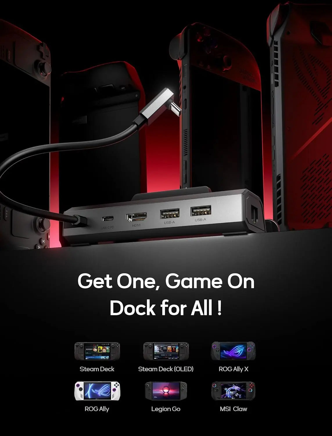 Upgraded Docking Station 4K@60Hz for Steam Deck OLED/ROG Ally X/Legion Go/MSI Claw, 5-in-1 Steam Deck Dock with HDMI 2.1