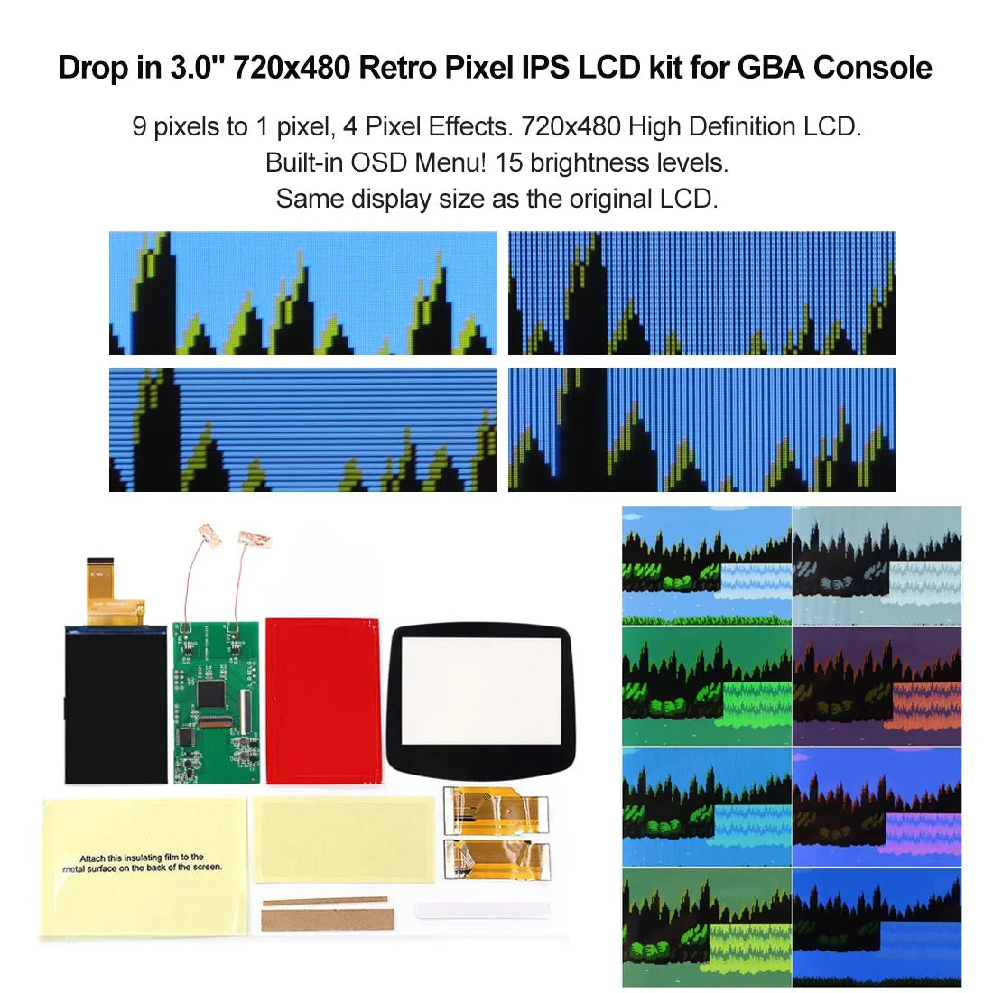 HISPEEDIDO GBA V5 IPS Drop-in LCD Screen Kit 720x480