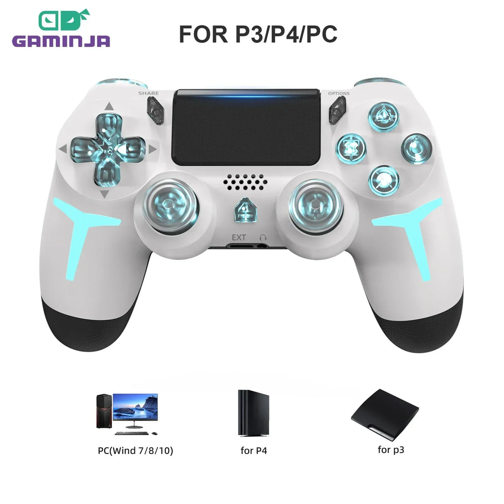 GAMINJA RGB Light Wireless Game Controller For PS4 PS3 Console Computer PC LED Bluetooth Gamepad 6-axis Gyroscope Dual Vibration