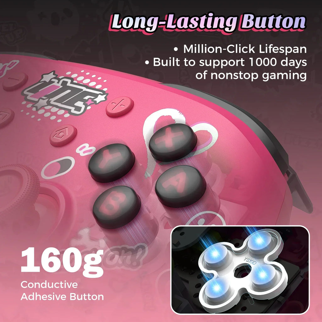 IINE Pink Wireless Controller with Charging Dock, NFC Amiibo