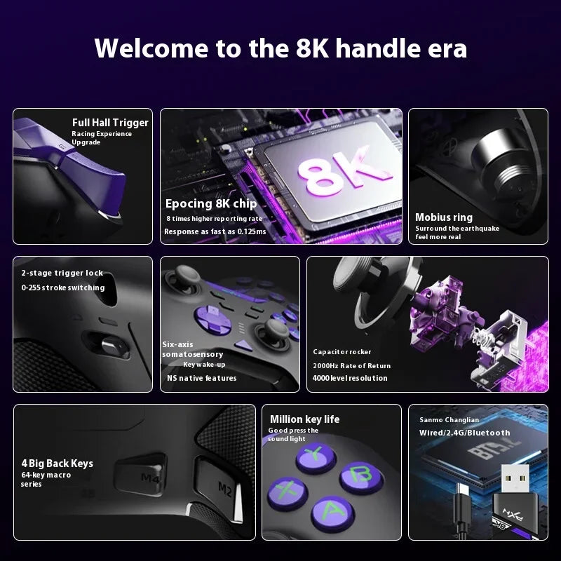 PXN P5 8K Tri-Mode Gamepad with 8000Hz Hall Trigger for PC NS